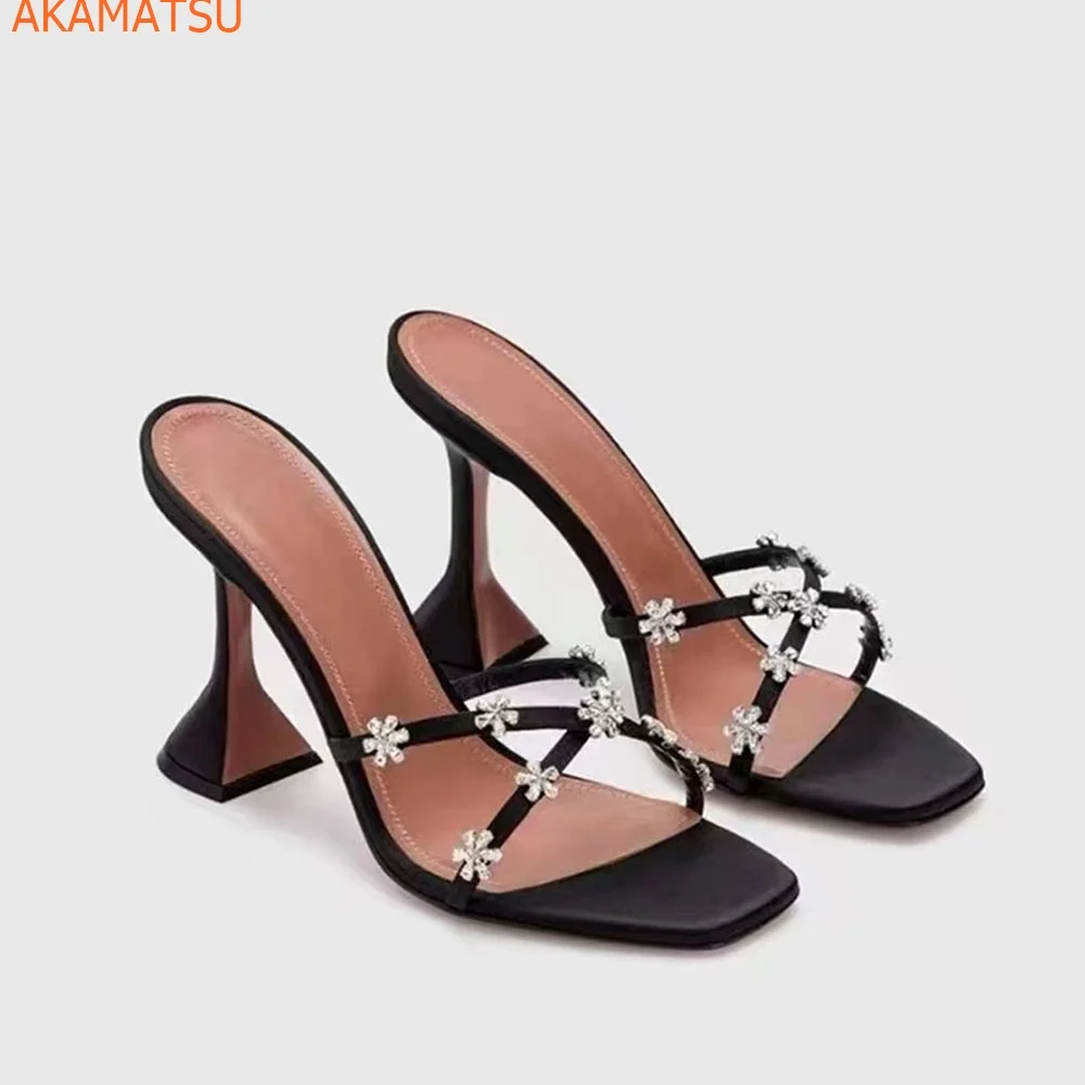 

Flower Cross Tied Women Slippers Square Toe Solid Strange Style Runway Show Summer New Arrivals Fashion Sexy Women Shoes