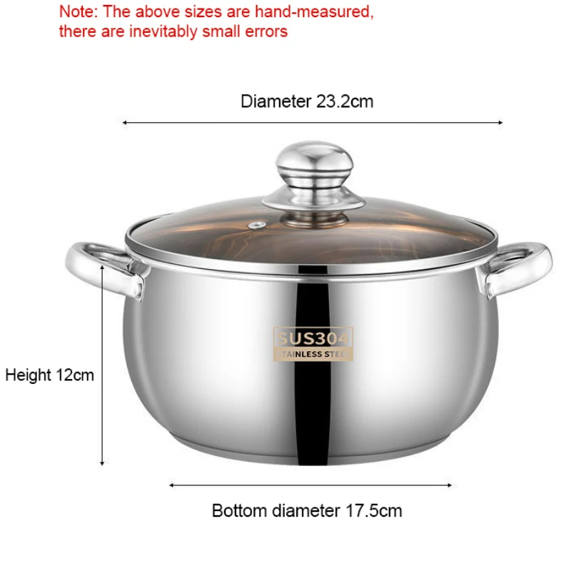 304 Stainless Steel Thickened Apple Pot 24cm Thickened with Double Handles Household Soup Pot Milk