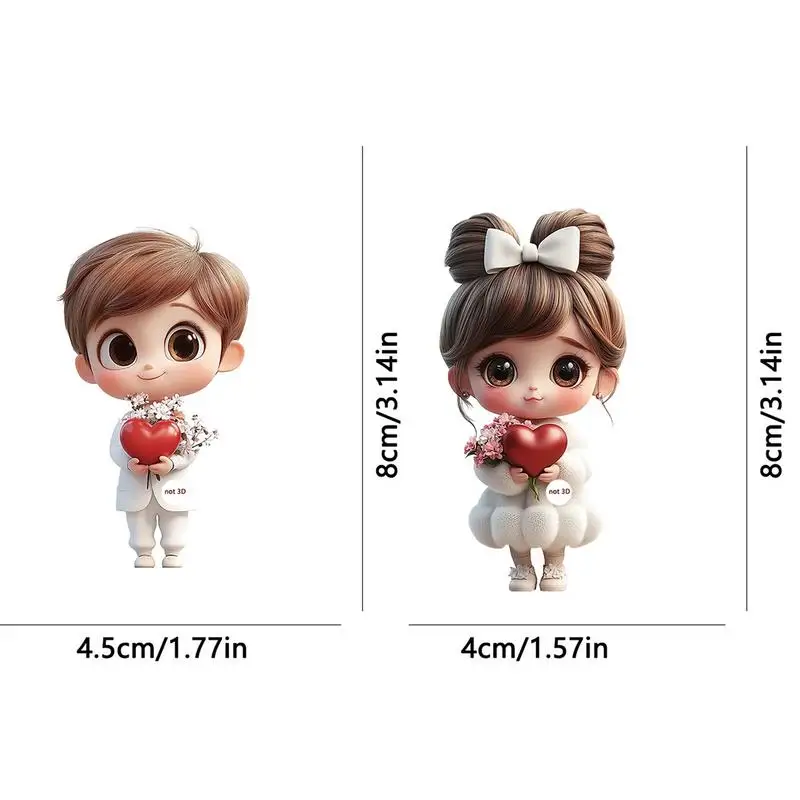 2pcs Cute Cartoon Acrylic Couples Car Decoration Accessories Romantic Figurines 2D Flat Marriage Keepsake Keychain Pendant 6