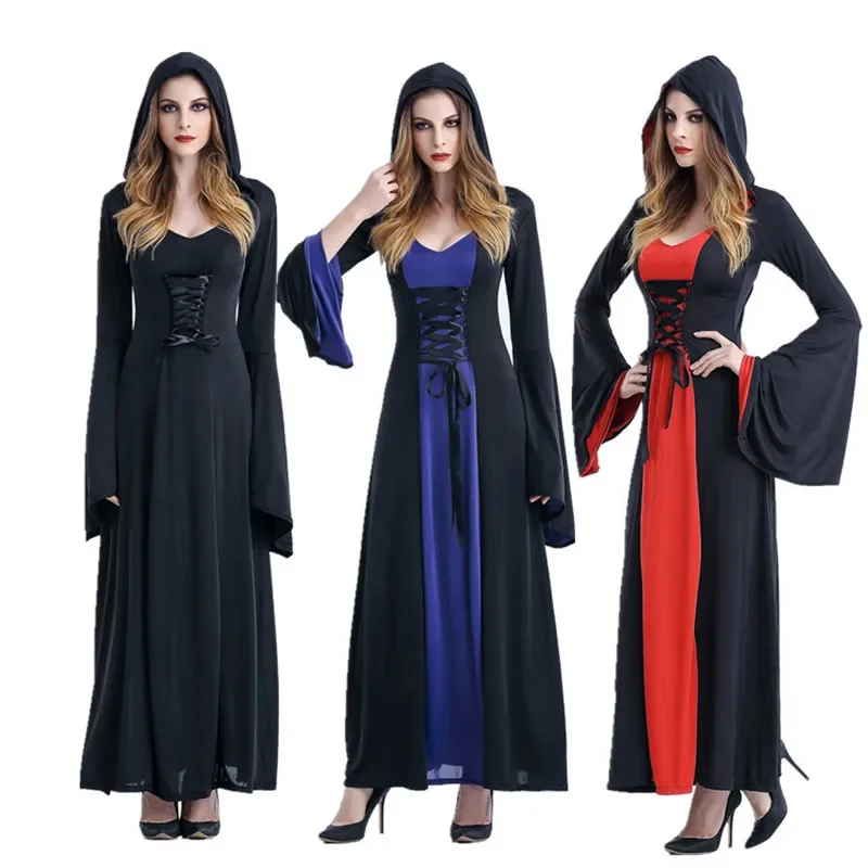 

Halloween Costumes for Women Scary Witch Disfraz Vampire Queen Adult Horror Disguise Stage Performance Long Sleeve Dress
