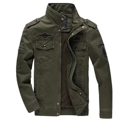 Men's High-Quality Cotton Military Jacket - Autumn Casual Workwear Bomber Design - Asian L (Green)