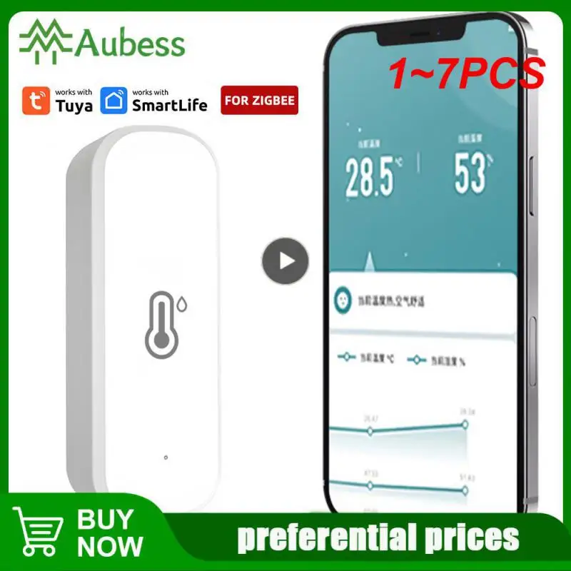 

1~7PCS Tuya Smart Temperature And Humidity Sensor Battery Powered Smart Home Security Work With Alexa Home