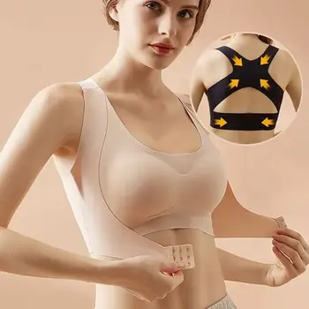 Reggiseno Correttore Posturale con Chiusura Frontale, 2 in 1 Senza Cuciture, Push-Up, Antiurto, Supporto per Fitness Femminile