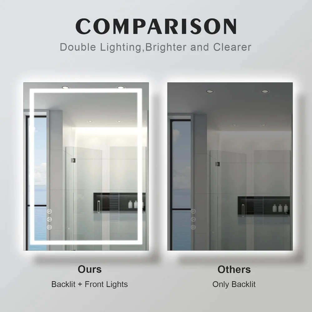 WOSEKBATHAL 40x32 Inch LED Bathroom Mirror - Anti-Fog With Dimmable Front & Back Lighting