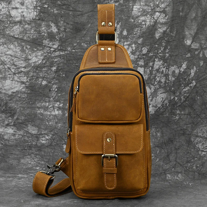 Genuine Leather Crossbody Sling Bag Fit 9.7 Inches Ipad