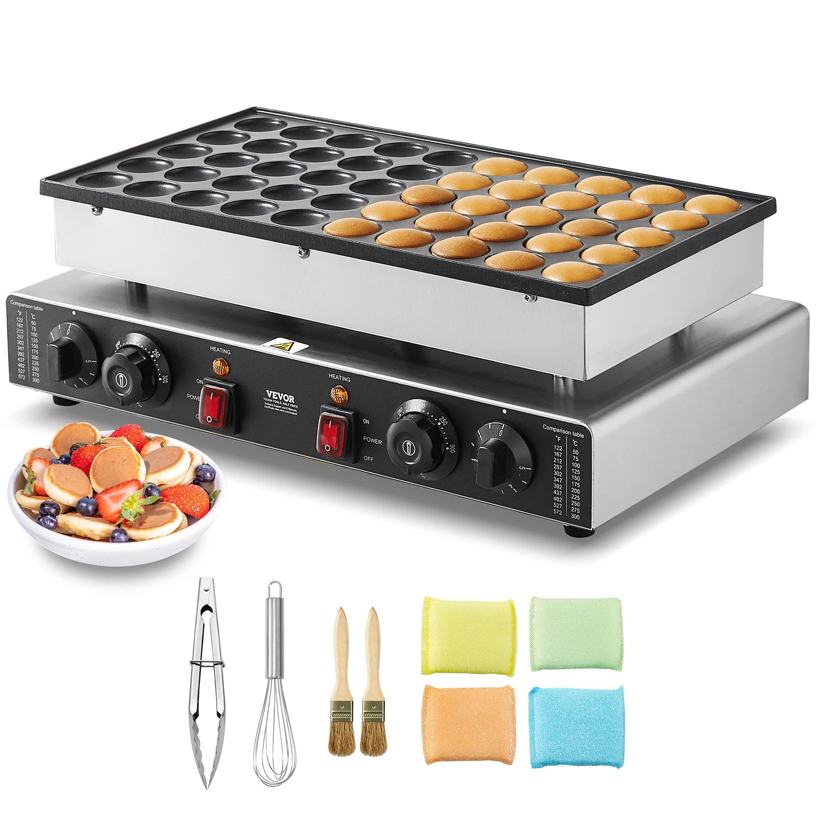 SucceBuy 50Pcs Mini Dutch Pancake Maker Dorayaki Baker Machine Commercial Non-stick Waffle Maker Dual Temp & Time Control 1