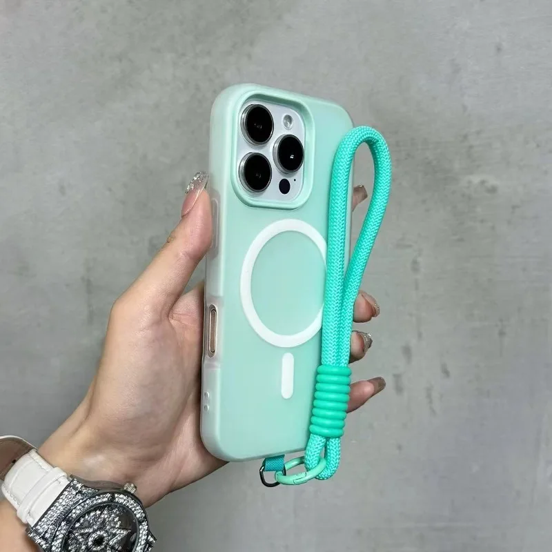 Magnetic Frosted Phone Case with Candy Color and Short Lanyard Cover