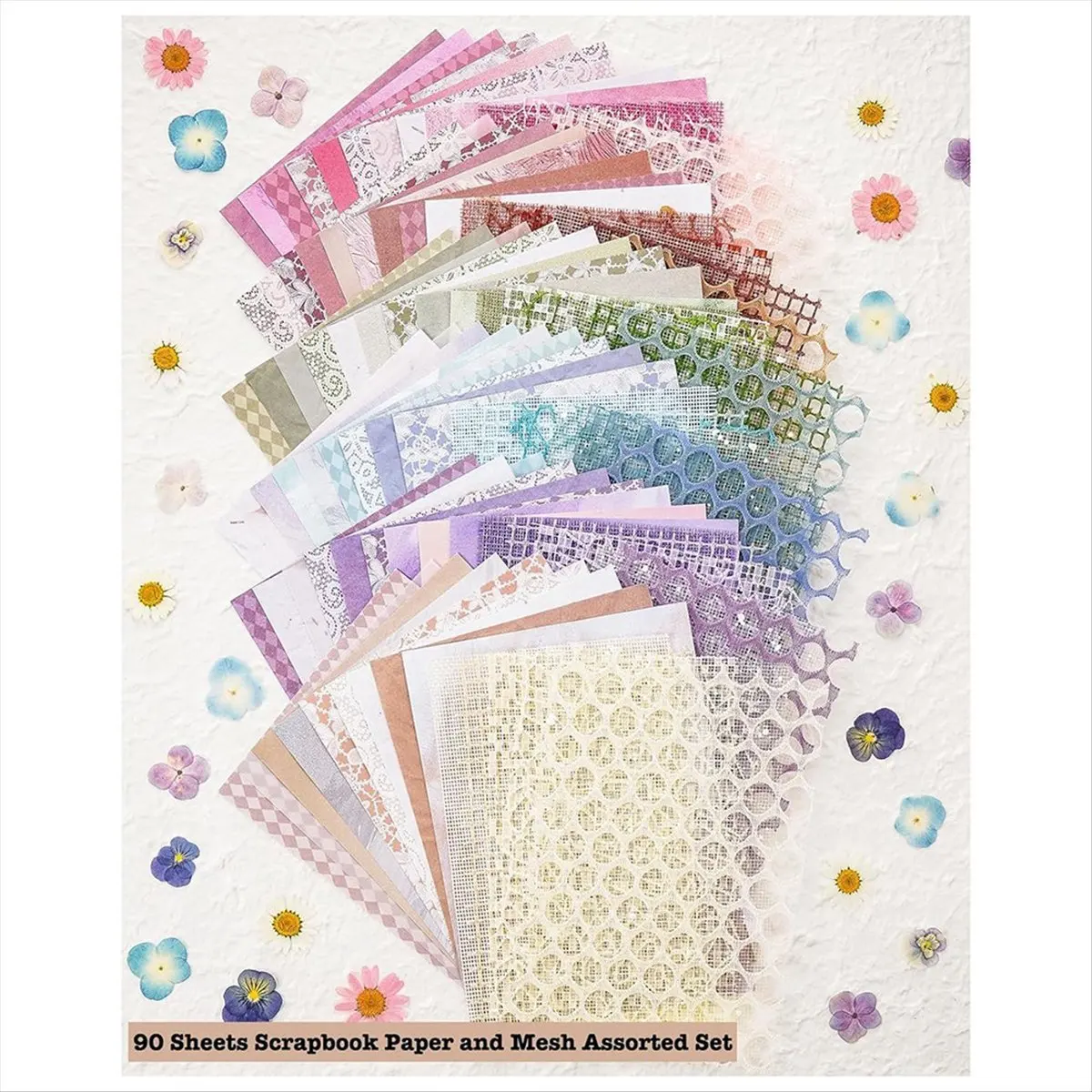 *CLOS Set assortito di 90 fogli di carta per album e tessuto a rete decorativo - Confezione da 6 pezzi di carta speciale mista per scrapbooking,A - immagine 2