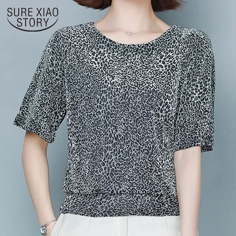 Shiny Sequin Blouses for Women Glitter Shirt Tops Elegant Tunic Leopard Print Shine New Clothes 9197