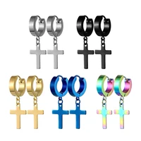 1Pair Punk Stainless Steel Cross Pendant Hoop Earrings For Men Women Not Fade Ear Rings Hip Hop Male Jewelry