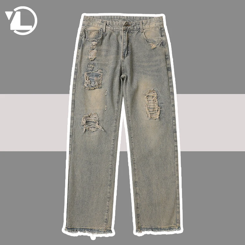 

Mens Baggy Jeans Trousers Hip Hop Tattered Loose Pants Women Oversized Boyfriend Vintage Wash Hole Denim Trousers Casual 2023