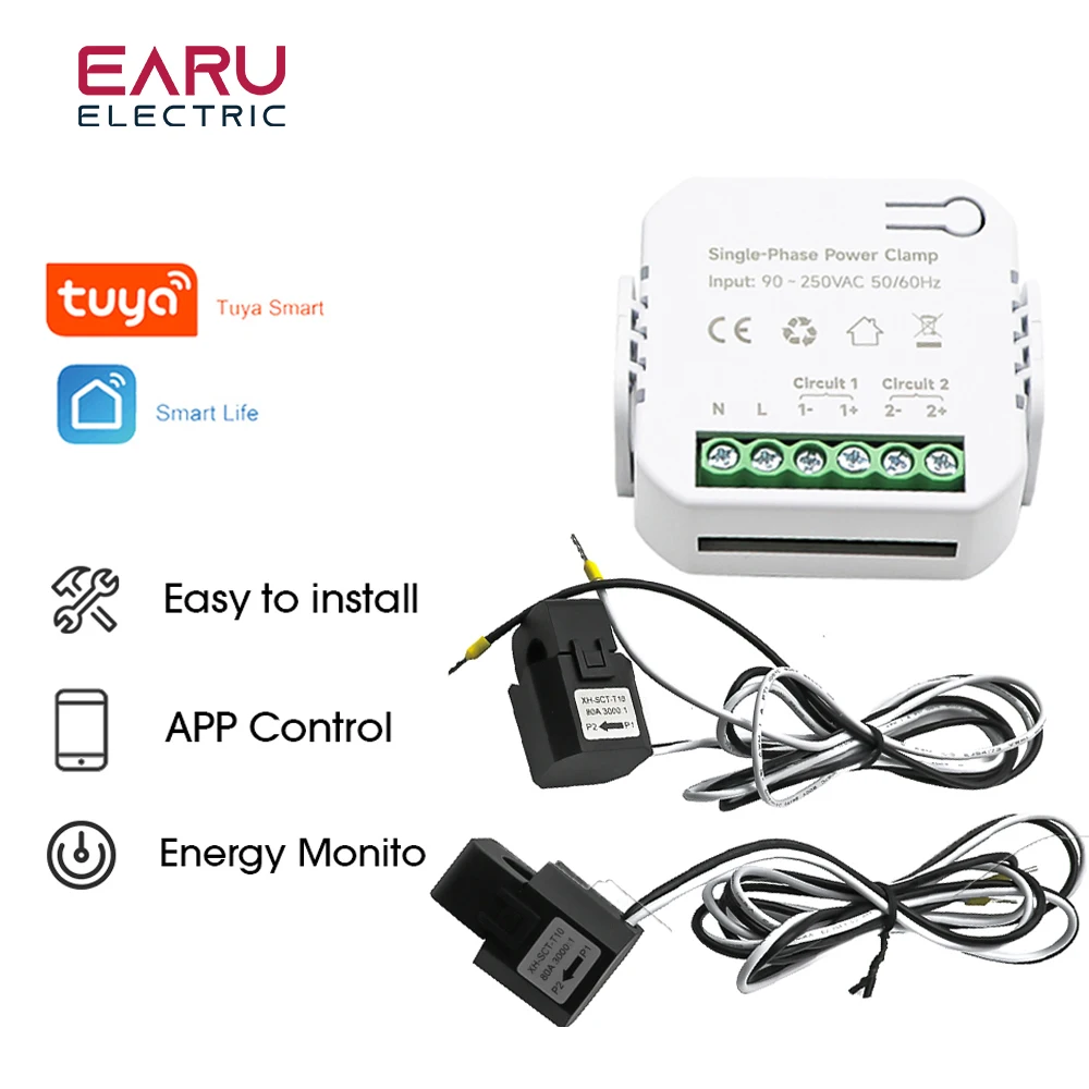 Medidor de energía WiFi bidireccional inteligente, Monitor de consumo de  electricidad, CA 110V, 220V, con abrazadera, CT, KWh, aplicación Tuya,  80-300A - AliExpress