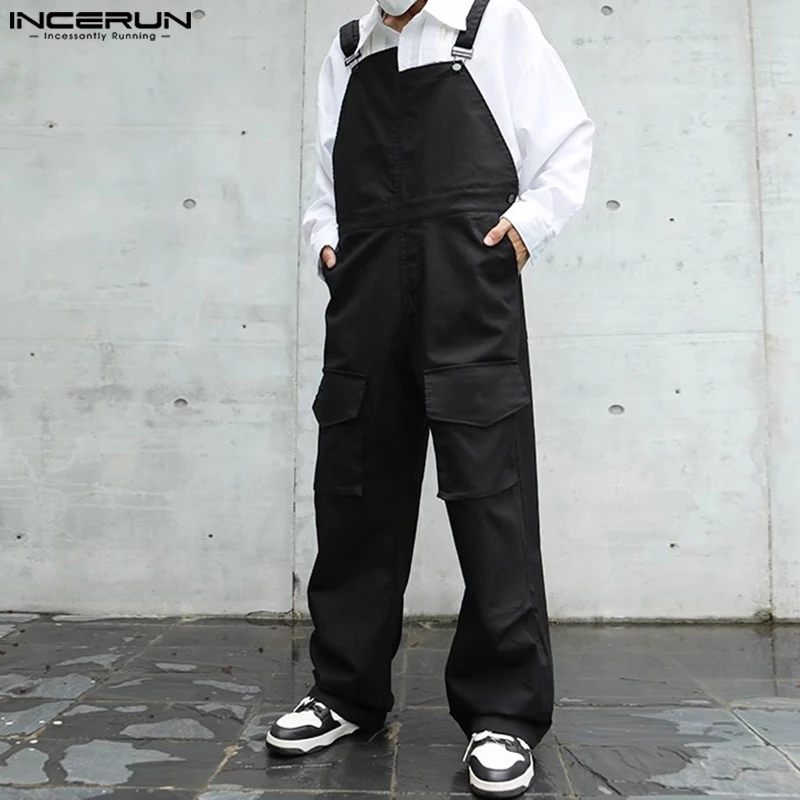 

INCERUN 2023 Korean Style New Men's Overalls Solid Color All-match Rompers Casual Handsome Male Simple Shoulder Jumpsuits S-5XL