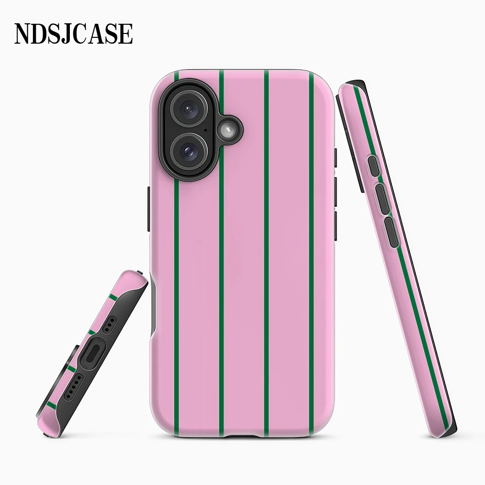 Luxury Double-Layer Phone Case with Pink and Green Stripes