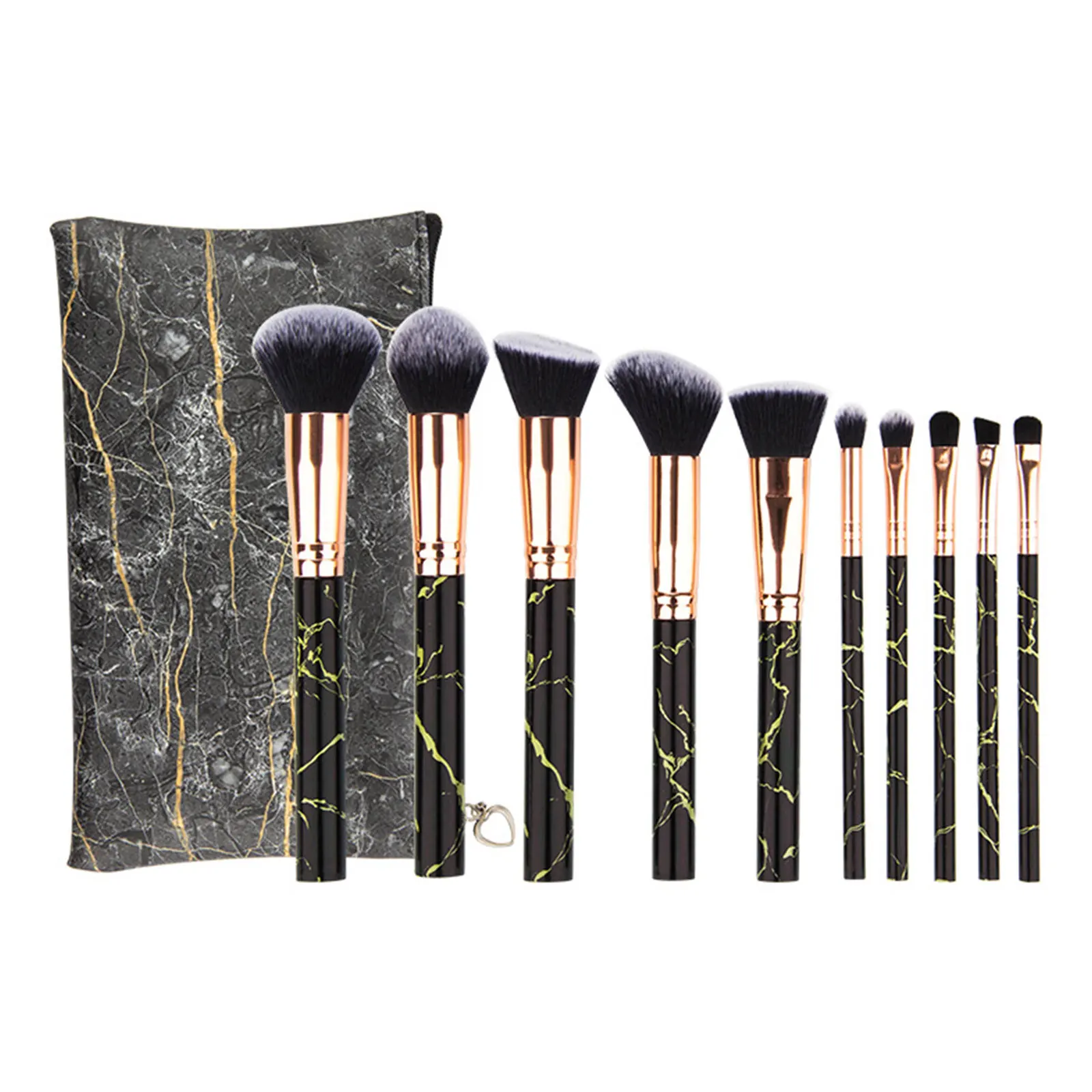 перчатки dermagrip high risk powder free р р l 2 High Quality 10 PCS Makeup Brush Set Marble Make Up Brushes Foundation Powder Brush W/ Case  Perfect Makeup Brush Set