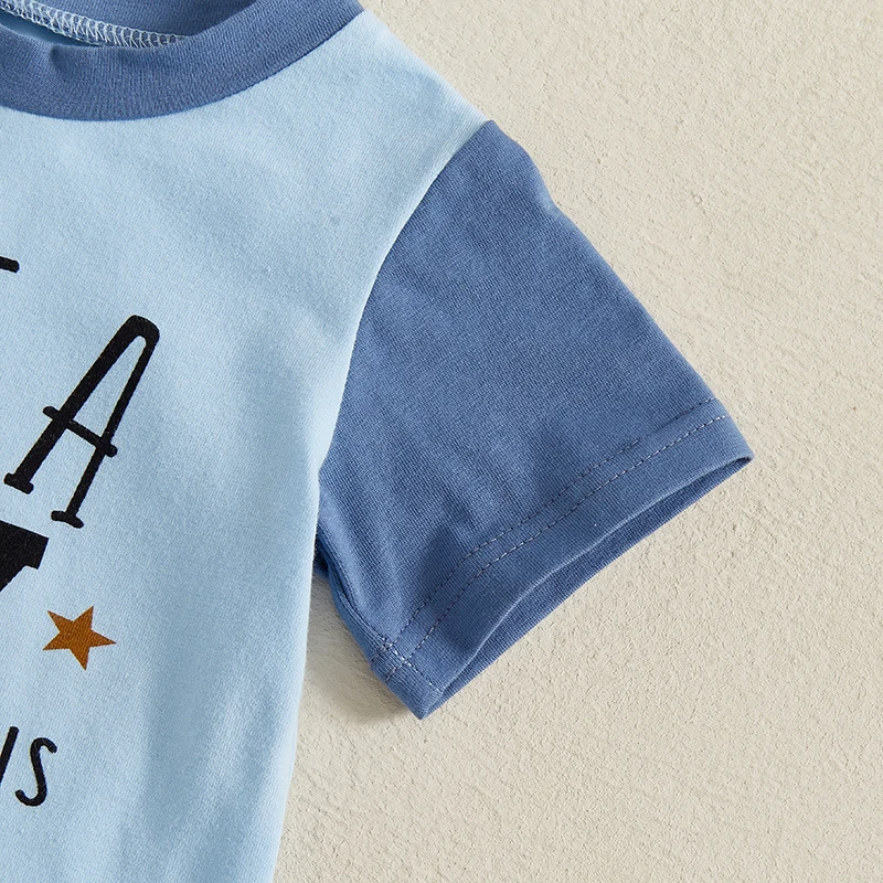 Baby Clothing Toddler Boy Contrast Outfit Letter Print Short Sleeve T-shirt Elastic Waist Shorts 2 Pcs Summer Set