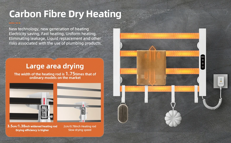 Description Picture 5 of itemElectric Heated Towel Rail Digital Display Temperature Control Towel Warmers Smart Bathroom Thermal Towel Heated Towel Rack G305