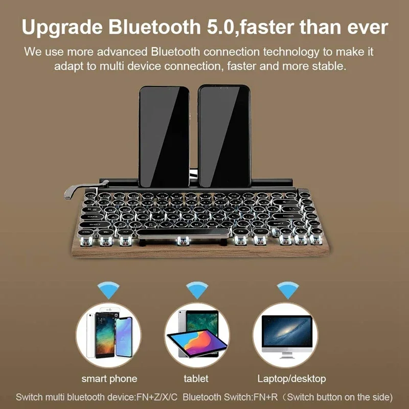 Teclado de Máquina de Escrever Retro Teclado sem Fio Bluetooth Usb Mecânico Punk Keycaps para Desktop pc Portátil Telefone - Imagem 5