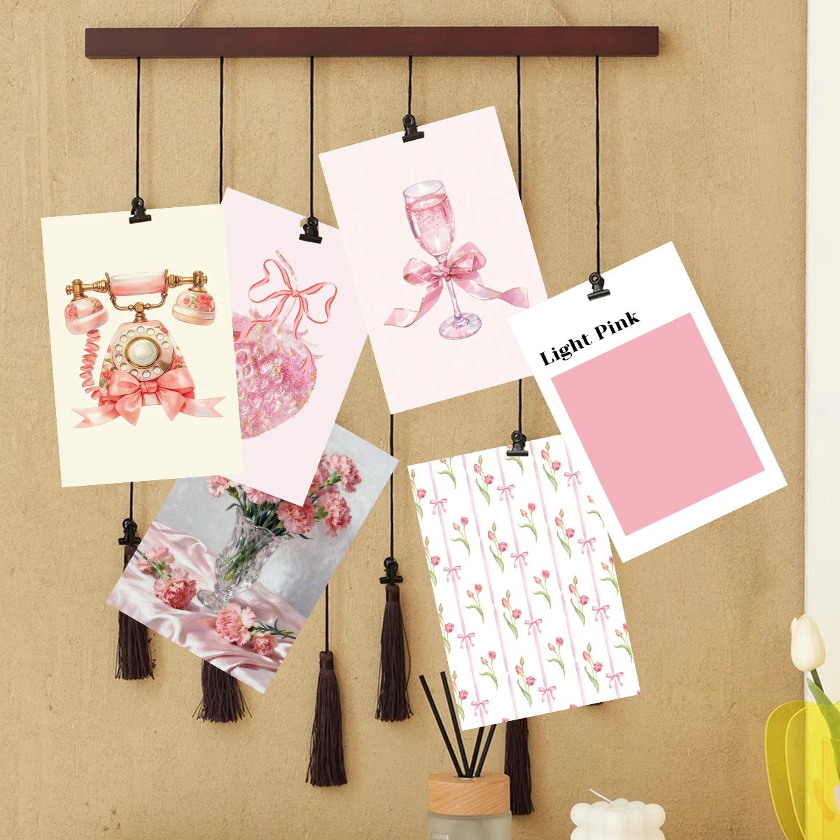 스티커가 포함된 50개 핑크 테마 벽 카드, DIY 홈 룸 아트 장식, 파티 배경, 미적 사진 앨범, 공예 프로젝트 카드용