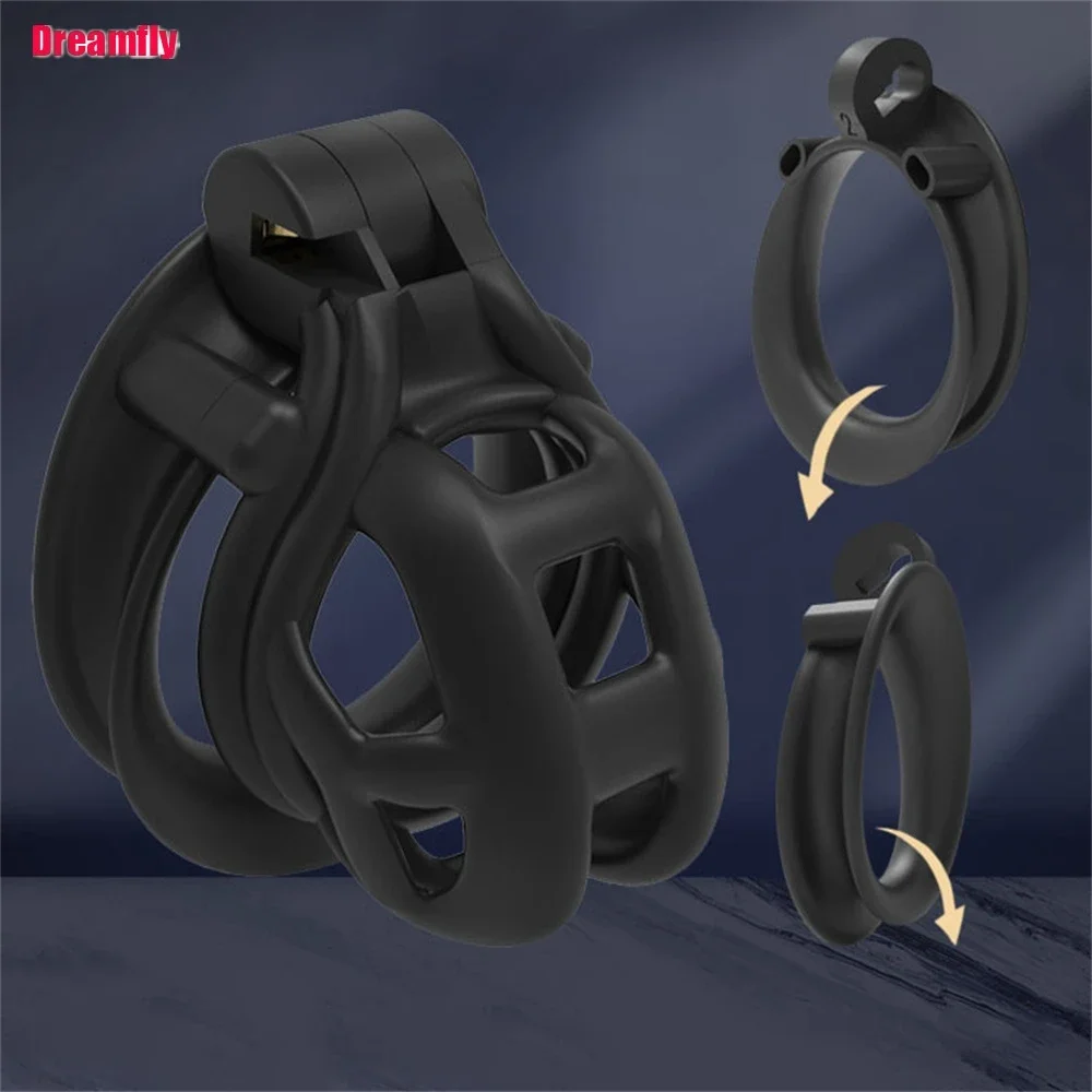 Male Chastity Cage Sleeve With 4 Size Resin Penis Rings Discreet Sissy Femboy Cock Cage Devices Men Adult Goods penis chastity cage chastity lock sex toy chastity cage accessory penis cock ring male female sex toy