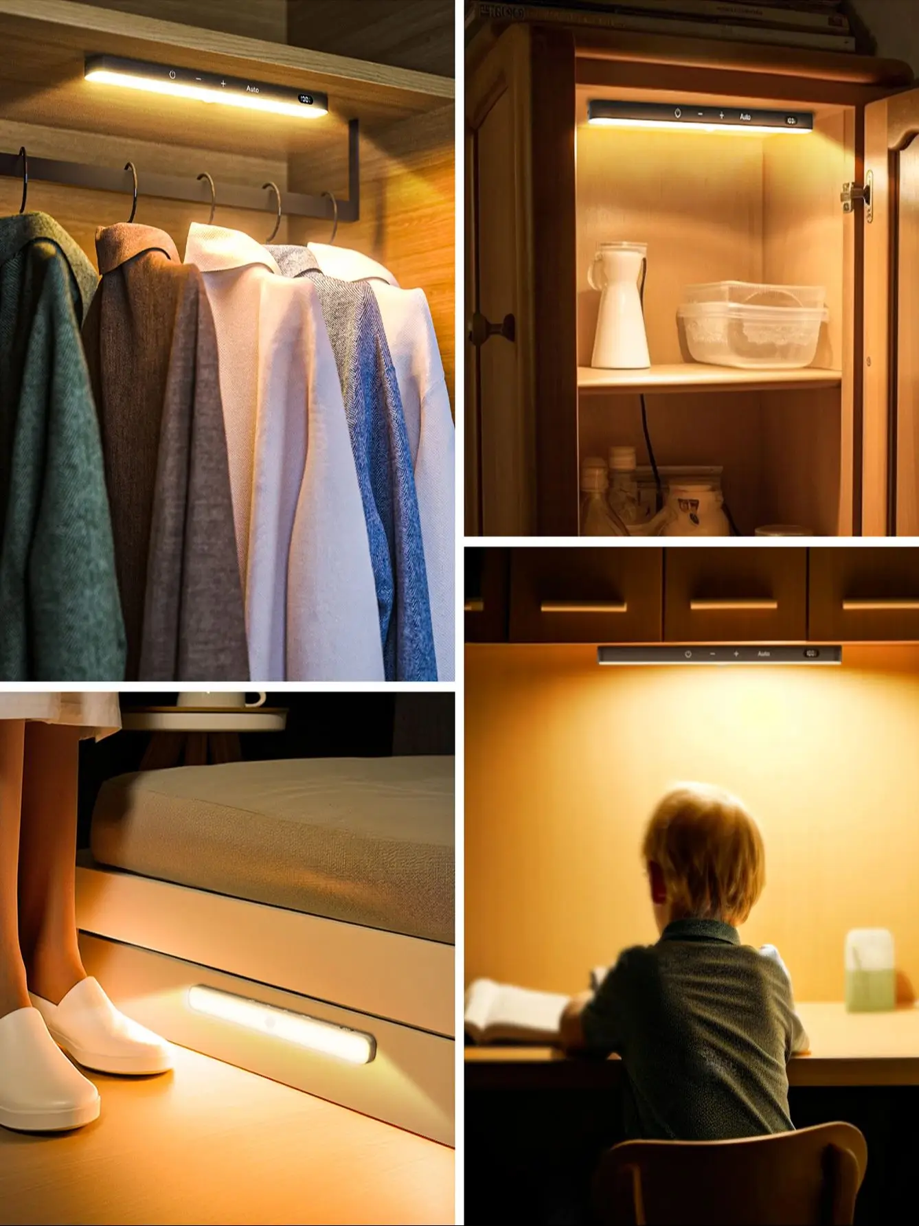WILLED Motion Sensor Cabinet Warm Light Battery Display 60 LED Touch Light Bar Wireless Rechargeable Battery Night Light 2