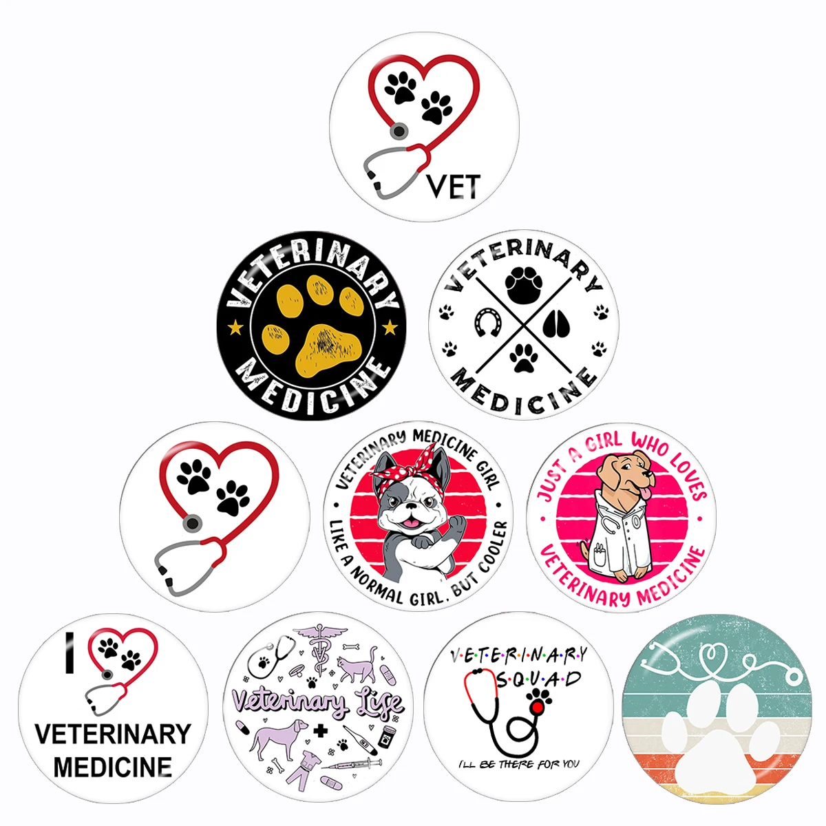 

I Love Veterinary Medicine Nurse Pattern 10pcs 12mm/16mm/18mm/20mm/25mm/30mm Round Photo Glass Cabochon Demo Flat Back Making