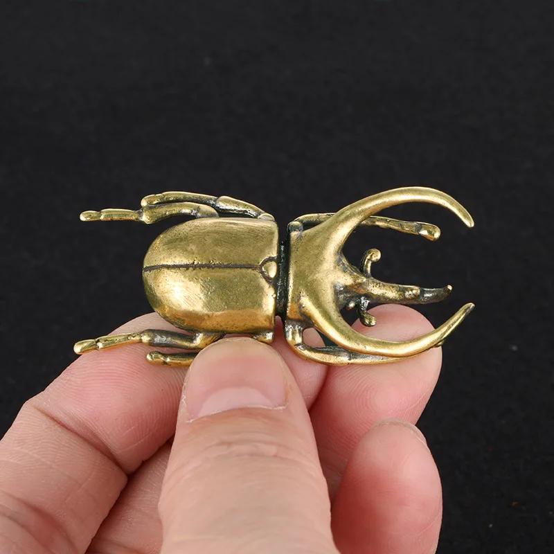 Solid Brass Insect Trypoxylus Figurines Miniatures Tea Pet Funny Beetle Crafts Collection Desktop Small Ornament Home Decoration