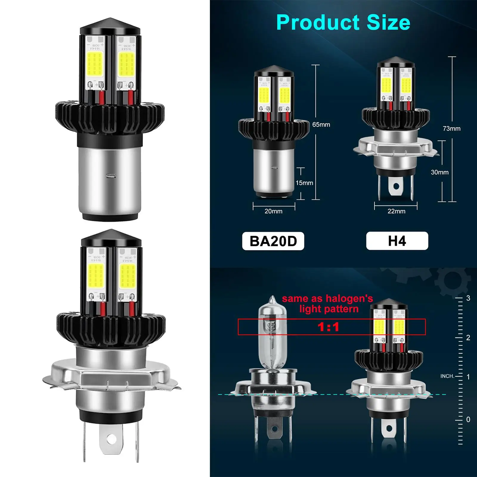 H4/ BA20D H4/ BA20Drcycle Headlight Bulbs Lamps LED, Plug-and-Play