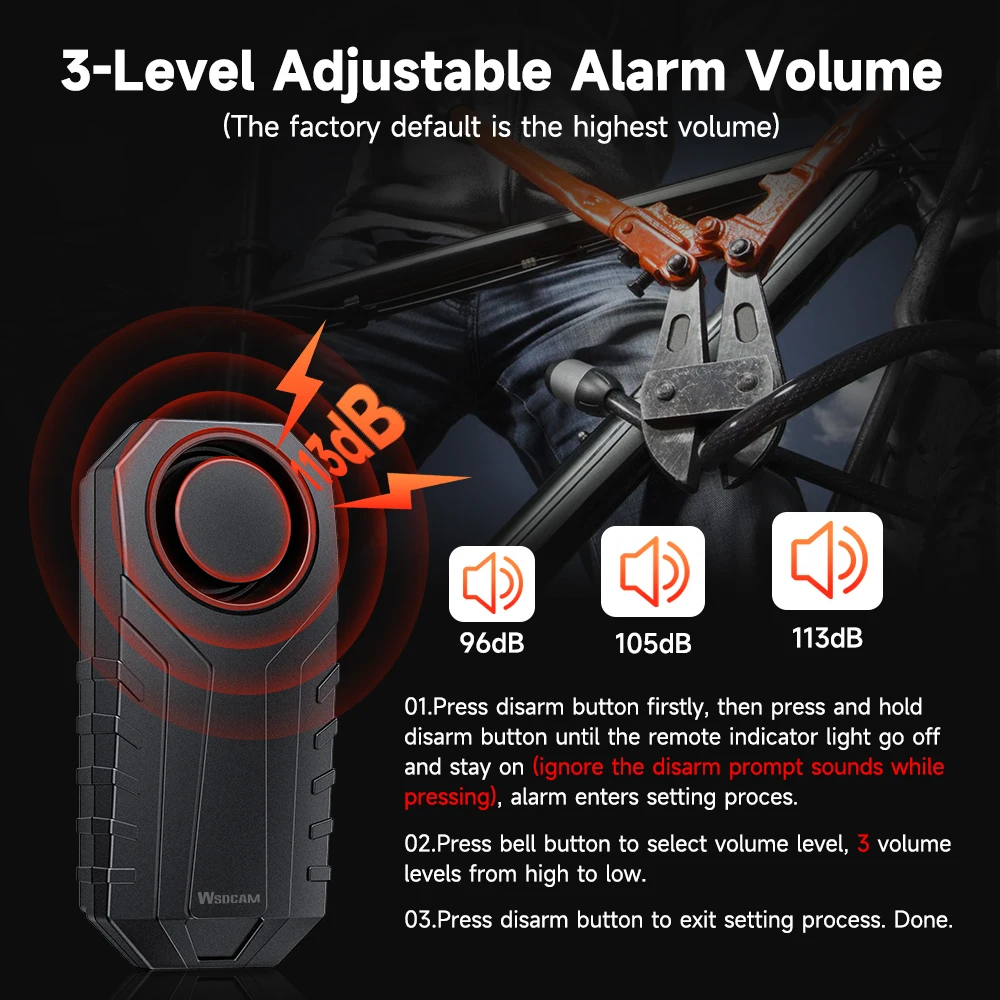 Wsdcam Anti-Theft Vibration Bicycle Alarm 113 dB Waterproof Alarm USB Charge Motorcycle Bike Remote