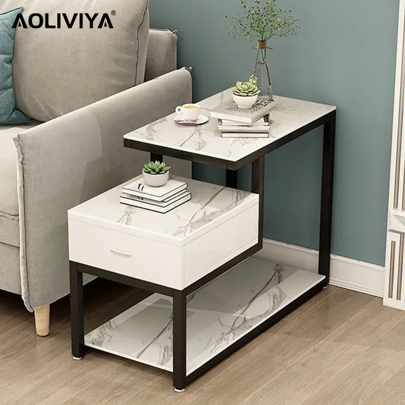 

SH AOLIVIYA Slate Modern Sofa Side Cabinet Living Room Mobile Small Coffee Table Tea Table Bedside Storage Rack