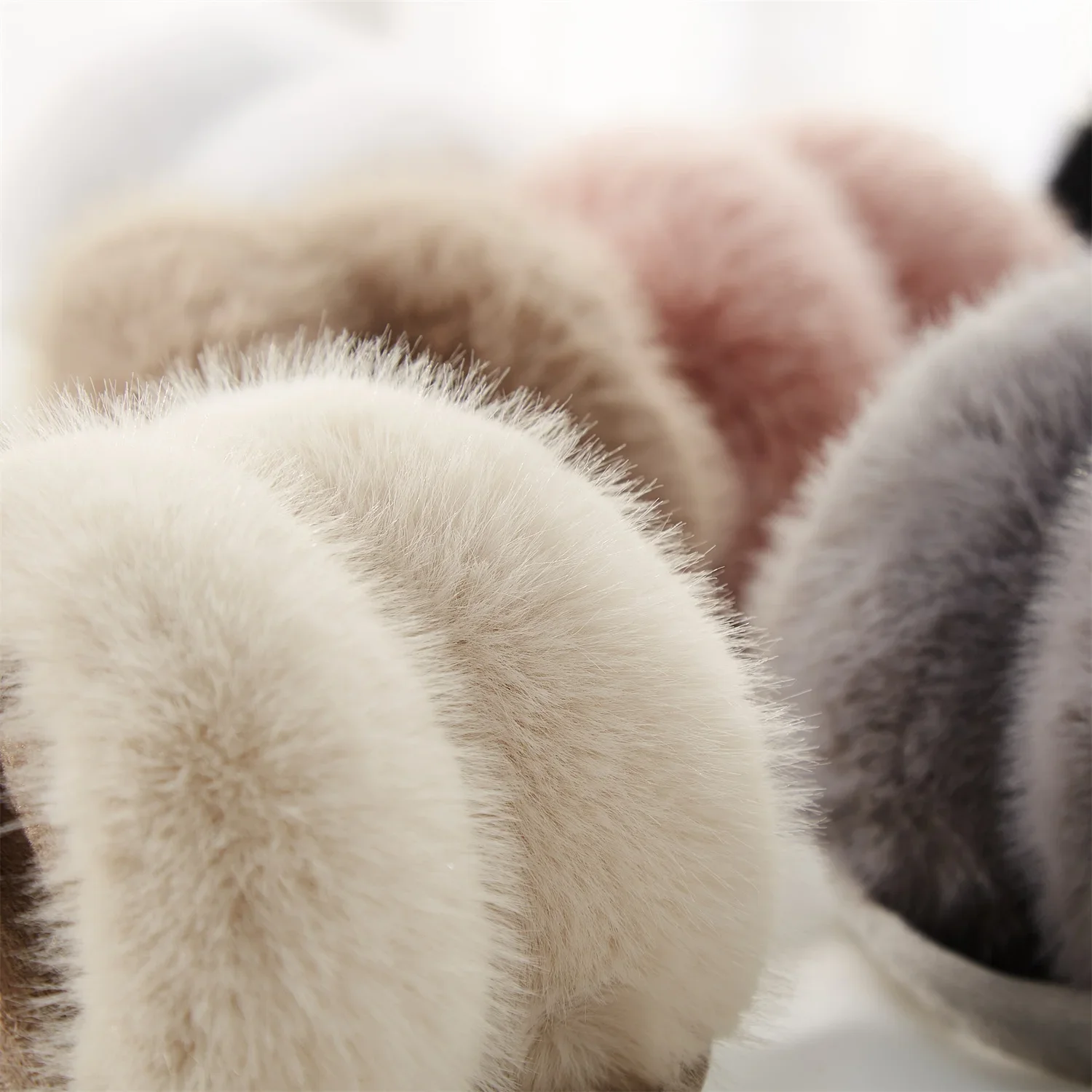 Innovative Beige Earmuffs Foldable Imitation Rabbit Fur Plush Warm Woman Ear Bag for Best Friends Christmas Gifts