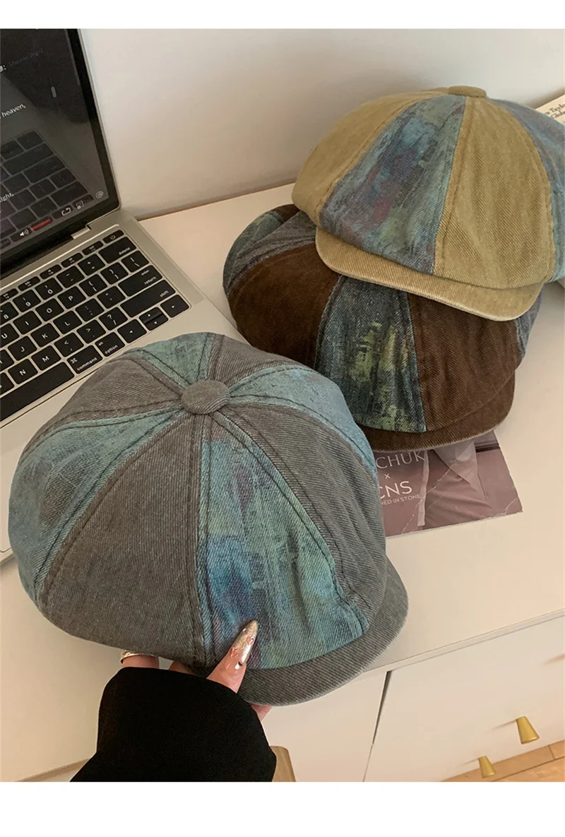 Retro Newsboy Caps Männer Britische Maler Hüte Frühling Sommer Baumwolle Achteckige Berets Herringbone Gatsby Flache Kappe Hip Hop Berets – Detail 2