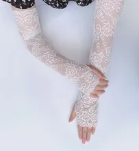 

New Long Lace Hollow-Out Fingerless Gloves Sun Protection Sleeves Women Mesh Lace Thin Cycling Gloves