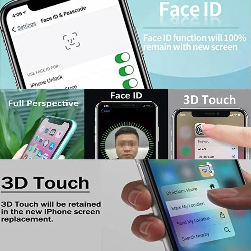 IPhone X XR XS XSmax 11 LCD 디스플레이 터치 스크린 어셈블리, 색상, 3D 민감한, 죽은 각도 터치, AAA + 학년