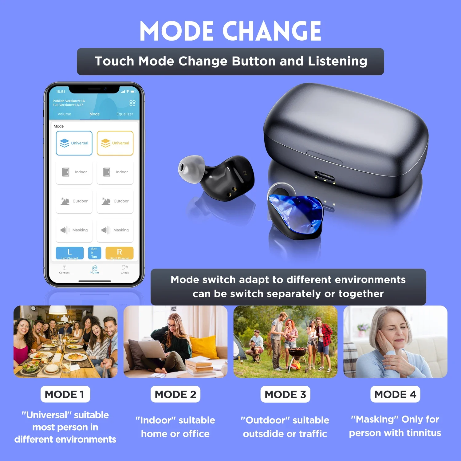 OTC Bluetooth Hearing Aids Rechargeable Hearing Amplifier with APP Control Noise Reduction for Mild To Moderate Hearing Loss 6