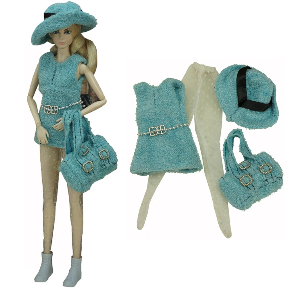 

NK 1 Set 30CM Princess Noble Dress Blue Clothes+Hat+Bag+Pants Fashion Apparel For Barbie Doll Accessories Child Girl Gift Toy