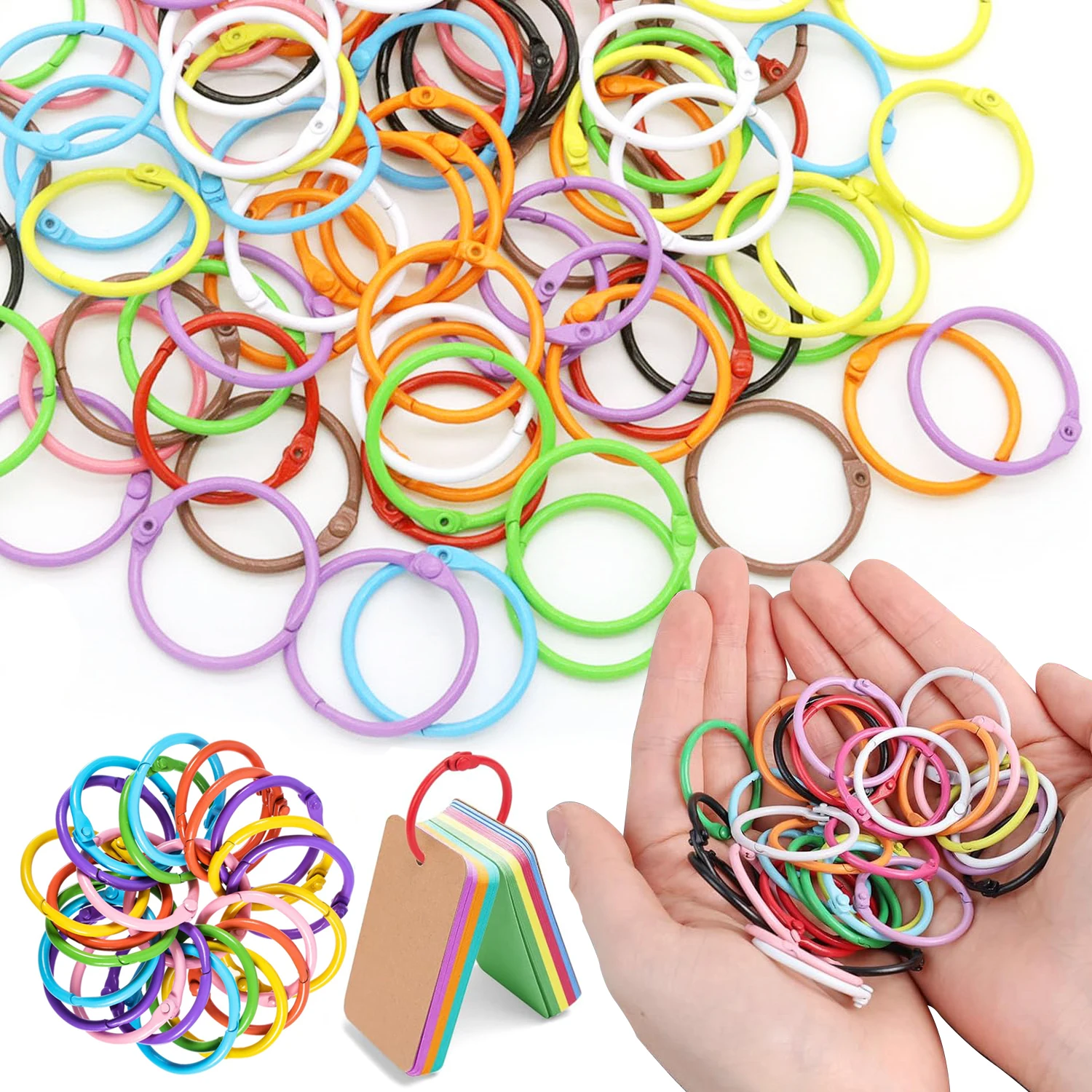 

50Pcs Colorful Loose Leaf Binder Rings Metal Book Rings Paper Rings for Index Cards Notebook Keychain Key Ring for Office School