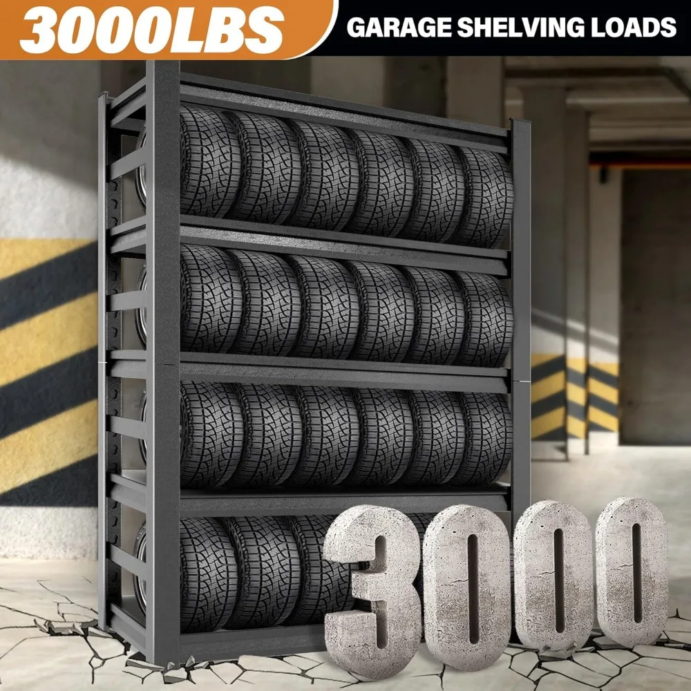 24"D x 48"W x 72"H Garage Storage Shelves 3000LBS Heavy Duty Metal Shelf Organizer Storage 5 Tier Adjustable Shelves 4
