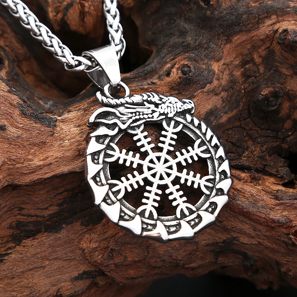 Vintage Vikings Drachen Ouroboros Anhänger Halsketten Für Männer Edelstahl Nordic Viking Kompass Halskette Mode Amulett Schmuck