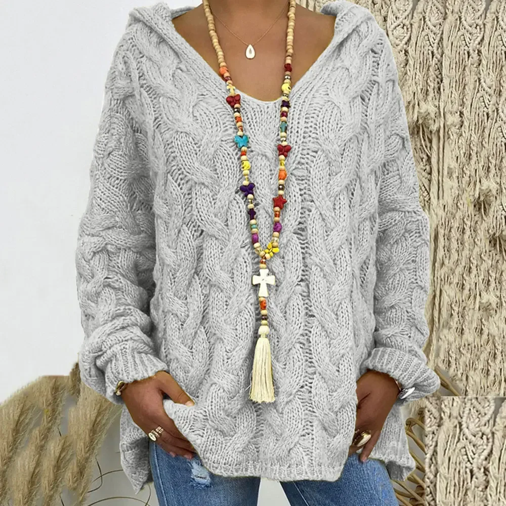 

Jocoo Jolee Women Autumn Twist Knitted Sweater Casual Solid Hooded Pullovers Europe Style Jumpers Streetwear Women's Clothes