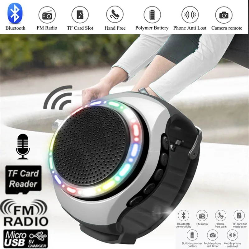 

Portable Watch Speaker Color LED FM Wrist Smart Audio Outdoor Sports Mobile Phone Loss-proof Hands-free Call Plug-in TF Card