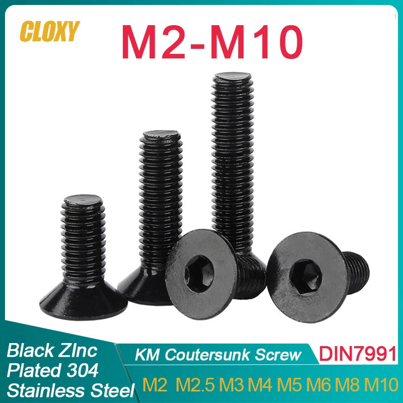 

50/ 20/ 10/ 5pcs M2 M2.5 M3 M4 M5 M6 DIN7991 Black Zinc Plated 304 Stainless Steel Hex Socket Flat Countersunk Head Screw Bolt