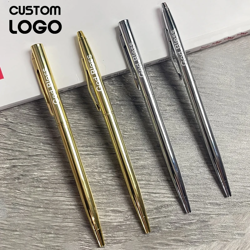 цена New Metal Ballpoint Pen Rose Gold Pen Custom Logo Advertising Ballpoint Pen Lettering Engraved Name School&Office Supplies