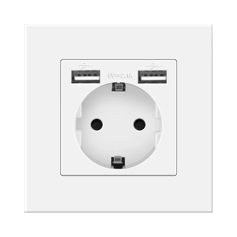 Novski Modern Wall USB Charger with Dual EU Standard Outlets, 110V-250V, 16A