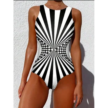 2025 New Sexy Strile One-piece Stylish Swimsuit for Women O Neck Quick Dry Detachable Pads Brazilian Swimming Suit Bikini Set 1