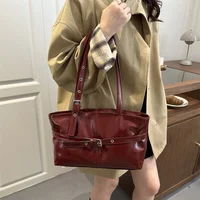 New Fashionable Versatile Belt Buckle Handbag Korean Style Solid Color Soft Leather Women’s Casual Shoulder Bag Underarm Bag