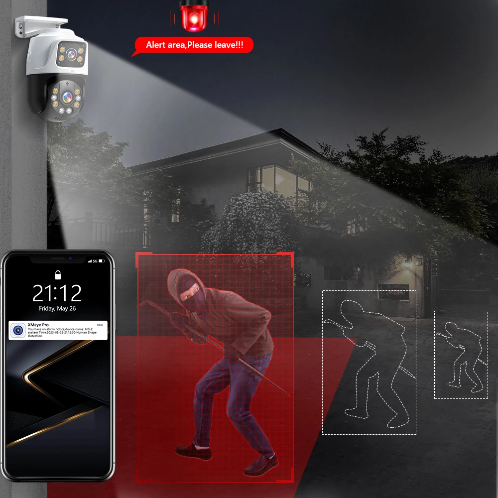 Movols 6MP POE Security Camera System Dual Lens PTZ Two Way Audio POE Surveillan