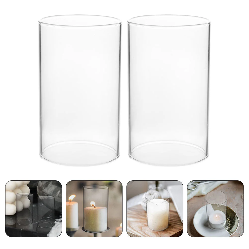 

2pcs Glass Covers Glass Candleholder Tube Shade Open Flame Glass Cylinder