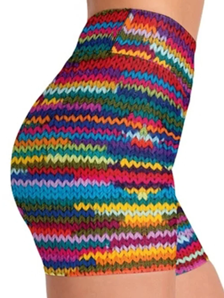 Colorful Wool Printing Summer Shorts Women High Waist Push Up Leggins Workout Tights Gym Sport Fitness Ladies Outfits