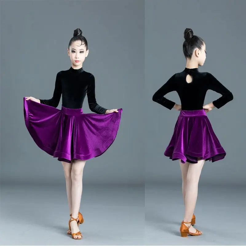 Latin Dance Girl Long sleeved Split Latin fringe Half Skirt Dance New Performance Clothing dresses for women